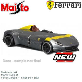 Modelauto 1:64 | Maisto 15700-01 | Ferrari Monza SP1 Silver and Yellow