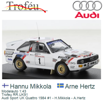 Modelauto 1:43 | Trofeu RR.UK91 | Audi Sport UK Quattro 1984 #1 - H.Mikkola - A.Hertz