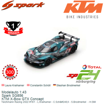 Modelauto 1:43 | Spark SG856 | KTM X-Bow GTX Concept | Teichmann Racing 2022 #161 - L.Kraihamer - C.Sch&amp;#246;ll - S.Brodmer