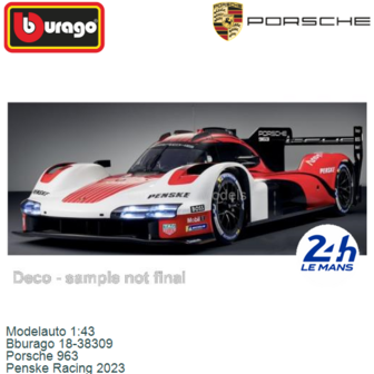 Modelauto 1:43 | Bburago 18-38309 | Porsche 963 | Penske Racing 2023