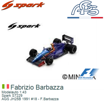 Modelauto 1:43 | Spark S7229 | AGS JH25B 1991 #18 - F.Barbazza