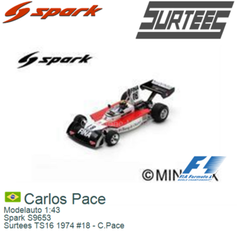 Modelauto 1:43 | Spark S9653 | Surtees TS16 1974 #18 - C.Pace