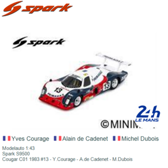 Modelauto 1:43 | Spark S9500 | Cougar C01 1983 #13 - Y.Courage - A.de Cadenet - M.Dubois