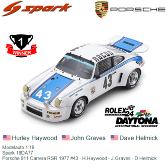 Modelauto 1:18 | Spark 18DA77 | Porsche 911 Carrera RSR 1977 #43 - H.Haywood - J.Graves - D.Helmick