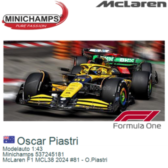 Modelauto 1:43 | Minichamps 537245181 | McLaren F1 MCL38 2024 #81 - O.Piastri