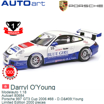 Modelauto 1:18 | Autoart 80684 | Porsche 997 GT3 Cup 2006 #88 - D.O&amp;#39;Young