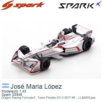 Modelauto 1:43 | Spark S5946 | Dragon Racing Formula-E  Team Penske EV-2 2017 #6 - J.L&amp;#243;pez