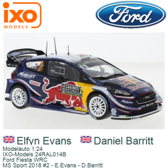 Modelauto 1:24 | IXO-Models 24RAL014B | Ford Fiesta WRC | MS Sport 2018 #2 - E.Evans - D.Barritt