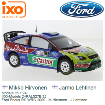 Modelauto 1:24 | IXO-Models 24RAL027B.22 | Ford Focus RS WRC 2009 - M.Hirvonen - J.Lehtinen