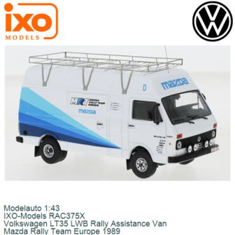 Modelauto 1:43 | IXO-Models RAC375X | Volkswagen LT35 LWB Rally Assistance Van | Mazda Rally Team Europe 1989