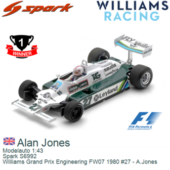 Modelauto 1:43 | Spark S6992 | Williams Grand Prix Engineering FW07 1980 #27 - A.Jones