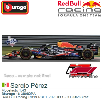 Modelauto 1:43 | Bburago 18-38082PA | Red Bull Racing RB19 RBPT 2023 #11 - S.P&amp;#233;rez