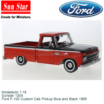 Modelauto 1:18 | Sunstar 1304 | Ford F-100 Custom Cab Pickup Blue and Black 1965