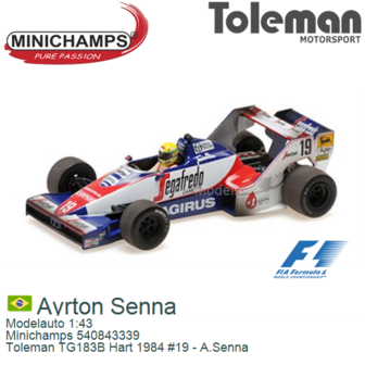 Modelauto 1:43 | Minichamps 540843339 | Toleman TG183B Hart 1984 #19 - A.Senna