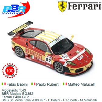 Modelauto 1:43 | BBR Models BG352 | Ferrari F430 GT2 | BMS Scuderia Italia 2008 #97 - F.Babini - P.Ruberti - M.Malucelli