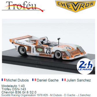 Modelauto 1:43 | Trofeu DSN-143 | Chevron B36 Gr.6 S2.0 | Soci&eacute;t&eacute; Racing Organisation 1978 #29 - M.Dubois - D.Gache -