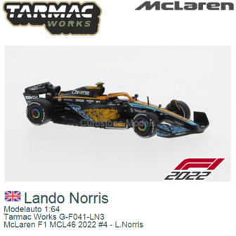 Modelauto 1:64 | Tarmac Works G-F041-LN3 | McLaren F1 MCL46 2022 #4 - L.Norris