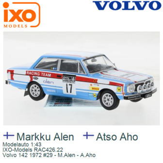 Modelauto 1:43 | IXO-Models RAC426.22 | Volvo 142 1972 #29 - M.Alen - A.Aho