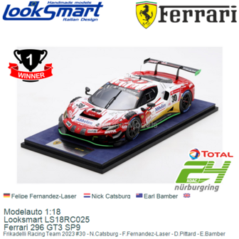 Modelauto 1:18 | Looksmart LS18RC025 | Ferrari 296 GT3 SP9 | Frikadelli Racing Team 2023 #30 - N.Catsburg - F.Fernandez-Laser -