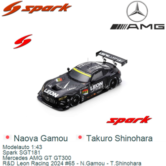 Modelauto 1:43 | Spark SGT181 | Mercedes AMG GT GT300 | R&amp;D Leon Racing 2024 #65 - N.Gamou - T.Shinohara 