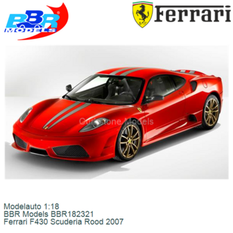 Modelauto 1:18 | BBR Models BBR182321 | Ferrari F430 Scuderia Rood 2007