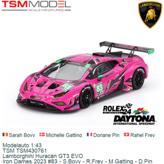 Modelauto 1:43 | TSM TSM430761 | Lamborghini Hurac&aacute;n GT3 EVO | Iron Dames 2023 #83 - S.Bovy - R.Frey - M.Gatting - D.Pin