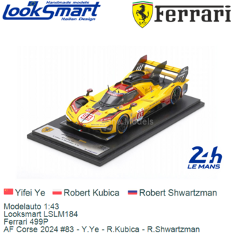 Modelauto 1:43 | Looksmart LSLM184 | Ferrari 499P | AF Corse 2024 #83 - Y.Ye - R.Kubica - R.Shwartzman