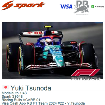 Modelauto 1:43 | Spark S9548 | Racing Bulls VCARB 01 | Visa Cash App RB F1 Team 2024 #22 - Y.Tsunoda