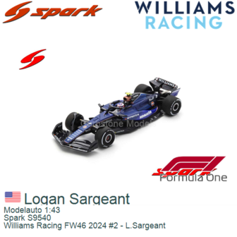 Modelauto 1:43 | Spark S9540 | Williams Racing FW46 2024 #2 - L.Sargeant