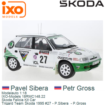 Modelauto 1:18 | IXO-Models 18RMC148.22 | Skoda Felicia Kit Car | Trigard Team &Scaron;koda 1995 #27 - P.Sibera  - P.Gross