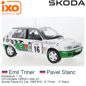 Modelauto 1:18 | IXO-Models 18RMC149A.22 | Skoda Felcia Kit Car 1995 #16 - E.Triner  - P.Stanc 