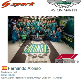 Modelauto 1:43 | Spark S9553 | Aston Martin Aramco F1 Team AMR24 2024 #14 - F.Alonso