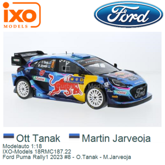 Modelauto 1:18 | IXO-Models 18RMC187.22 | Ford Puma Rally1 2023 #8 - O.Tanak - M.Jarveoja