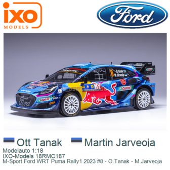 Modelauto 1:18 | IXO-Models 18RMC187 | M-Sport Ford WRT Puma Rally1 2023 #8 - O.Tanak - M.Jarveoja