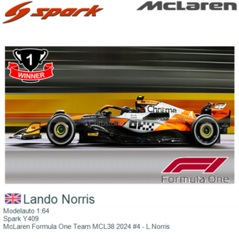 Modelauto 1:64 | Spark Y409 | McLaren Formula One Team MCL38 2024 #4 - L.Norris