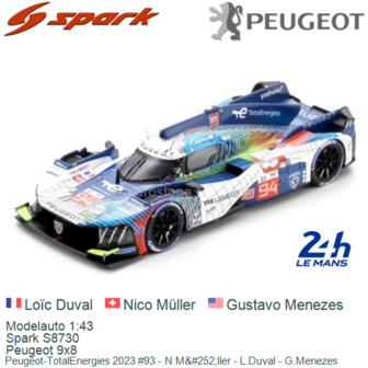 Modelauto 1:43 | Spark S8730 | Peugeot 9x8 | Peugeot-TotalEnergies 2023 #93 - N.M&amp;#252;ller - L.Duval - G.Menezes