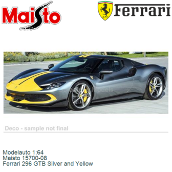 Modelauto 1:64 | Maisto 15700-08 | Ferrari 296 GTB Silver and Yellow