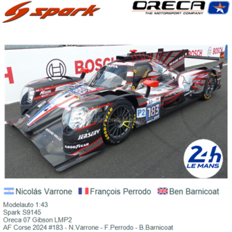 Modelauto 1:43 | Spark S9145 | Oreca 07 Gibson LMP2 | AF Corse 2024 #183 - N.Varrone - F.Perrodo - B.Barnicoat