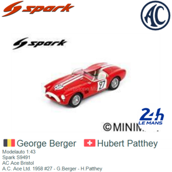 Modelauto 1:43 | Spark S9491 | AC Ace Bristol | A.C. Ace Ltd. 1958 #27 - G.Berger - H.Patthey