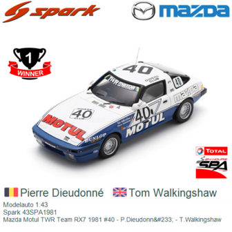 Modelauto 1:43 | Spark 43SPA1981 | Mazda Motul TWR Team RX7 1981 #40 - P.Dieudonn&amp;#233; - T.Walkingshaw