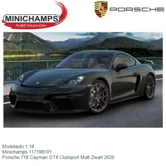 Modelauto 1:18 | Minichamps 117196101 | Porsche 718 Cayman GT4 Clubsport Matt Zwart 2020