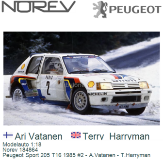 Modelauto 1:18 | Norev 184864 | Peugeot Sport 205 T16 1985 #2 - A.Vatanen - T.Harryman