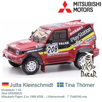 Modelauto 1:43 | Skid SKM99025 | Mitsubishi Pajero Evo 1999 #208 - J.Kleinschmidt - T.Th&amp;#246;rner