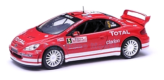 Modelauto 1:43 | Altaya ISSU012 | Peugeot 307 Rood / Wit 2004 #5 - M.Gronholm - T.Rautiainen