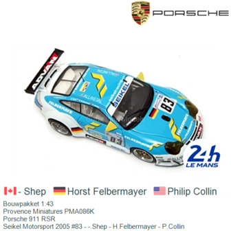 Bouwpakket 1:43 | Provence Miniatures PMA086K | Porsche 911 RSR | Seikel Motorsport 2005 #83 - -.Shep - H.Felbermayer - P.Colli