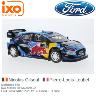 Modelauto 1:18 | IXO-Models 18RMC154B.22 | Ford Puma WRC1 2023 #7 - N.Gilsoul - P.Loubet