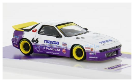 Modelauto 1:64 | Tarmac Works T64-066-WP | Pandem Mazda RX7 (FC3S) White and Purple 1985