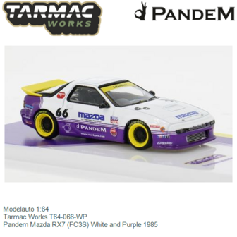 Modelauto 1:64 | Tarmac Works T64-066-WP | Pandem Mazda RX7 (FC3S) White and Purple 1985