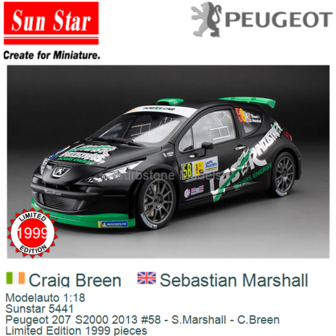 Modelauto 1:18 | Sunstar 5441 | Peugeot 207 S2000 2013 #58 - S.Marshall - C.Breen