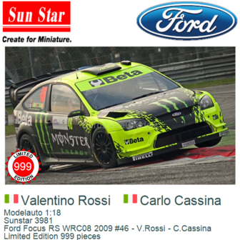 Modelauto 1:18 | Sunstar 3981 | Ford Focus RS WRC08 2009 #46 - V.Rossi - C.Cassina